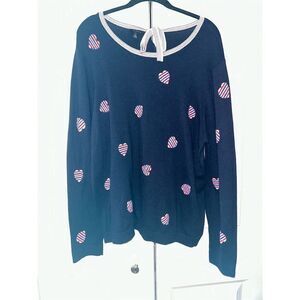 Talbots Women's XL Patriotic Heart Print Tie Back Pullover Sweater